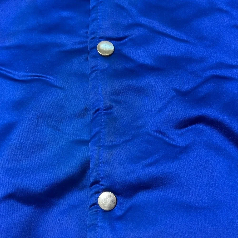 Vintage 80s 90s LA Rams Snap Bomber Jacket Blue Gold NFL Satin Fits Small-Medium